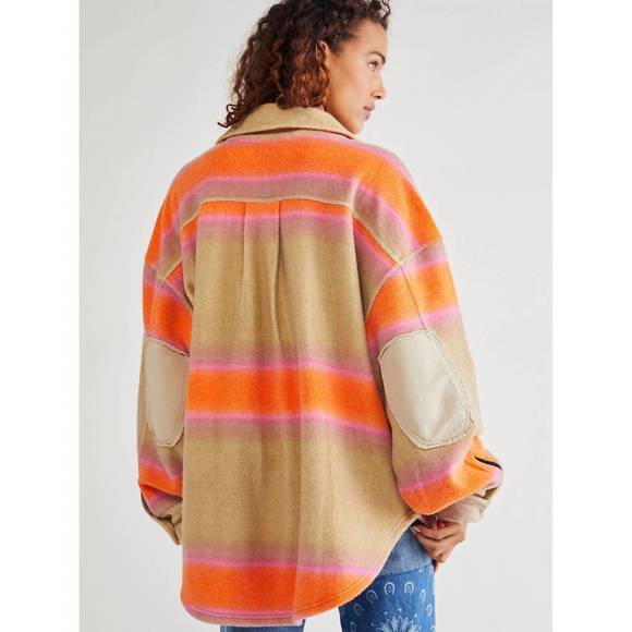 NEW FREE PEOPLE sunset plaid shacket in orange multi - Picture 3 of 3